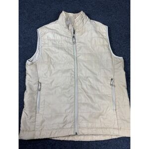 OTB Vest Medium Tan Quilted Puffer Full Zip Pockets Lightweight Insulated Hiking